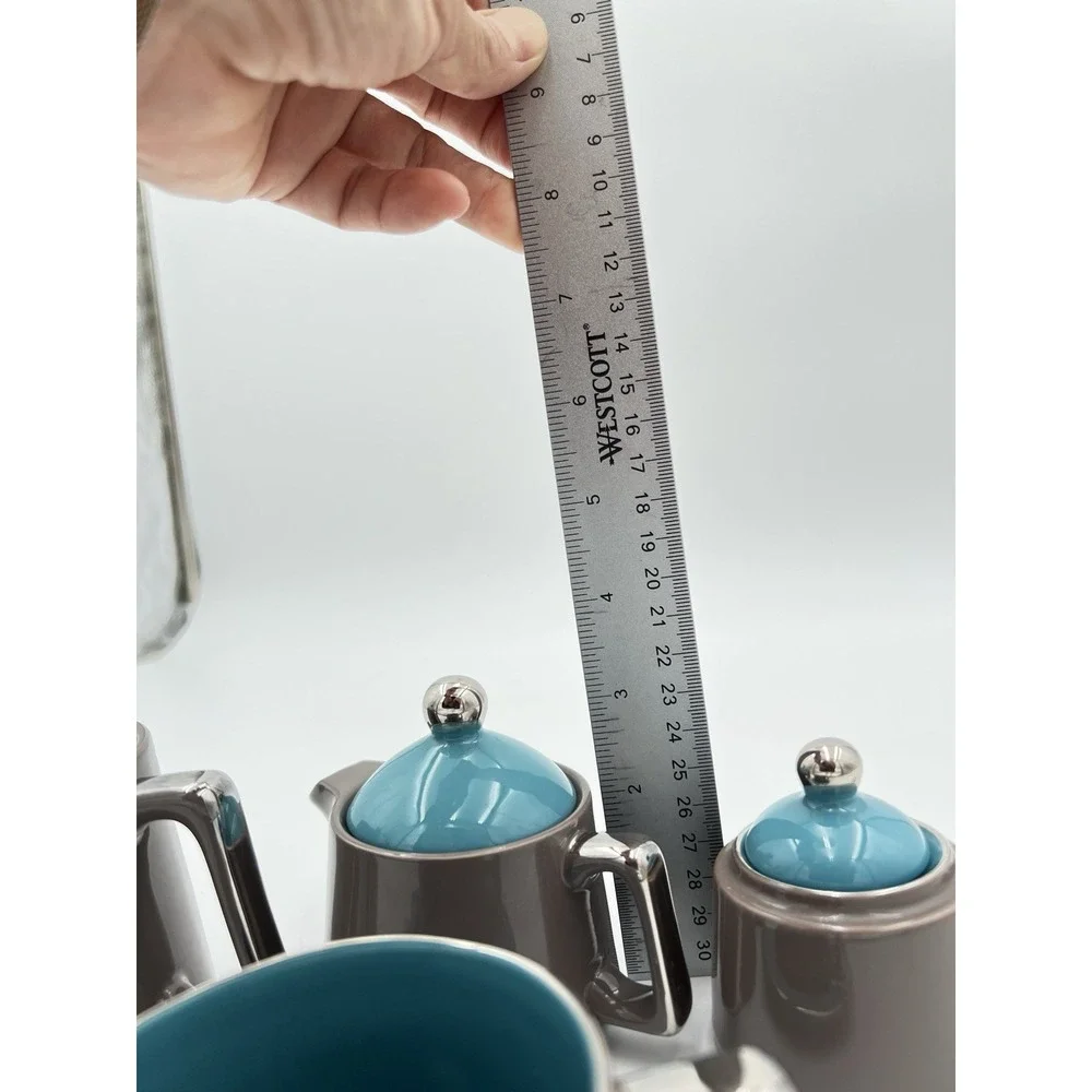 Vintage Stacking Espresso Coffee Set (Turquoise/Brown)